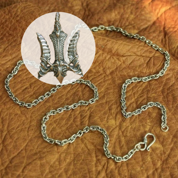 silver trident pendant with chain