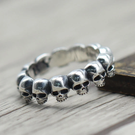Sterling silver skull ring close-up