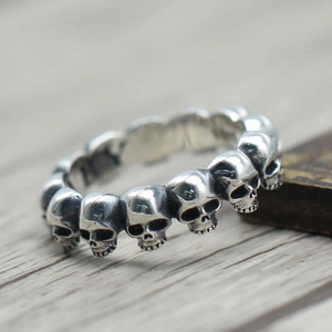 Sterling silver skull ring close-up