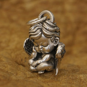 solid 925 sterling silver baby angel pendant close up