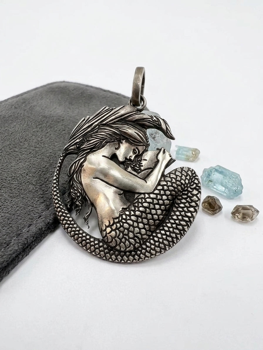 solid silver mermaid pendant display