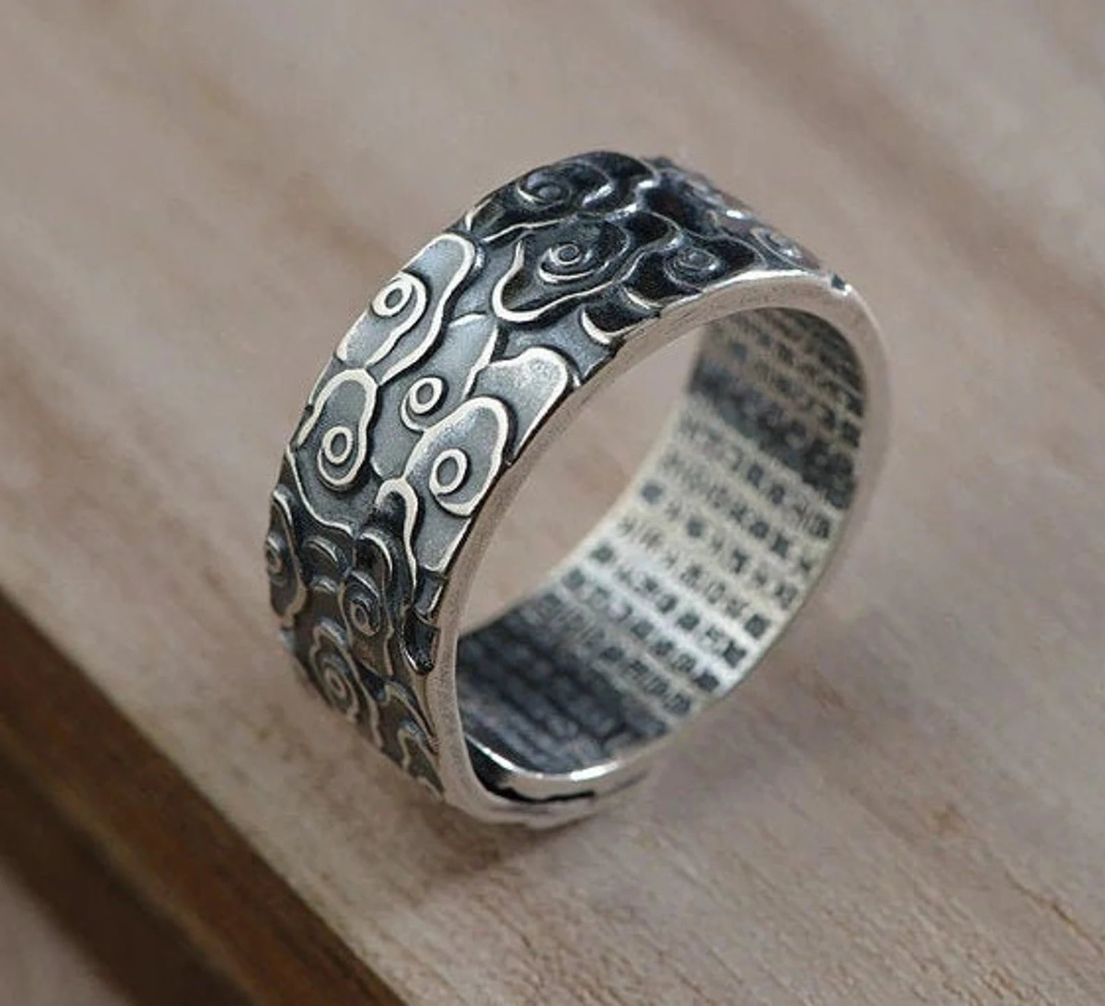 spiritual prayer ring heart sutra engraving