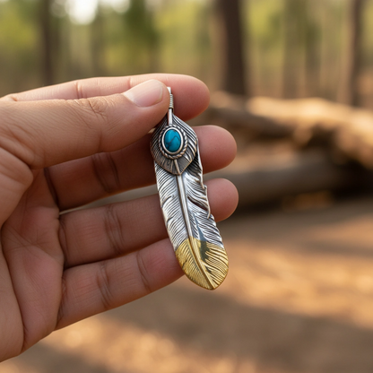 sterling silver turquoise feather pendant