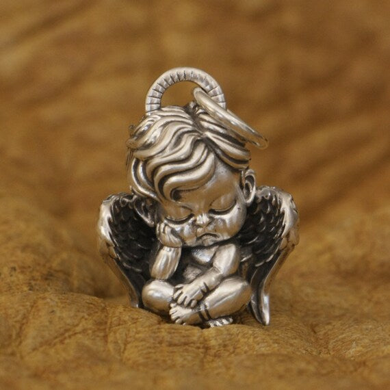 sterling silver baby angel wing pendant