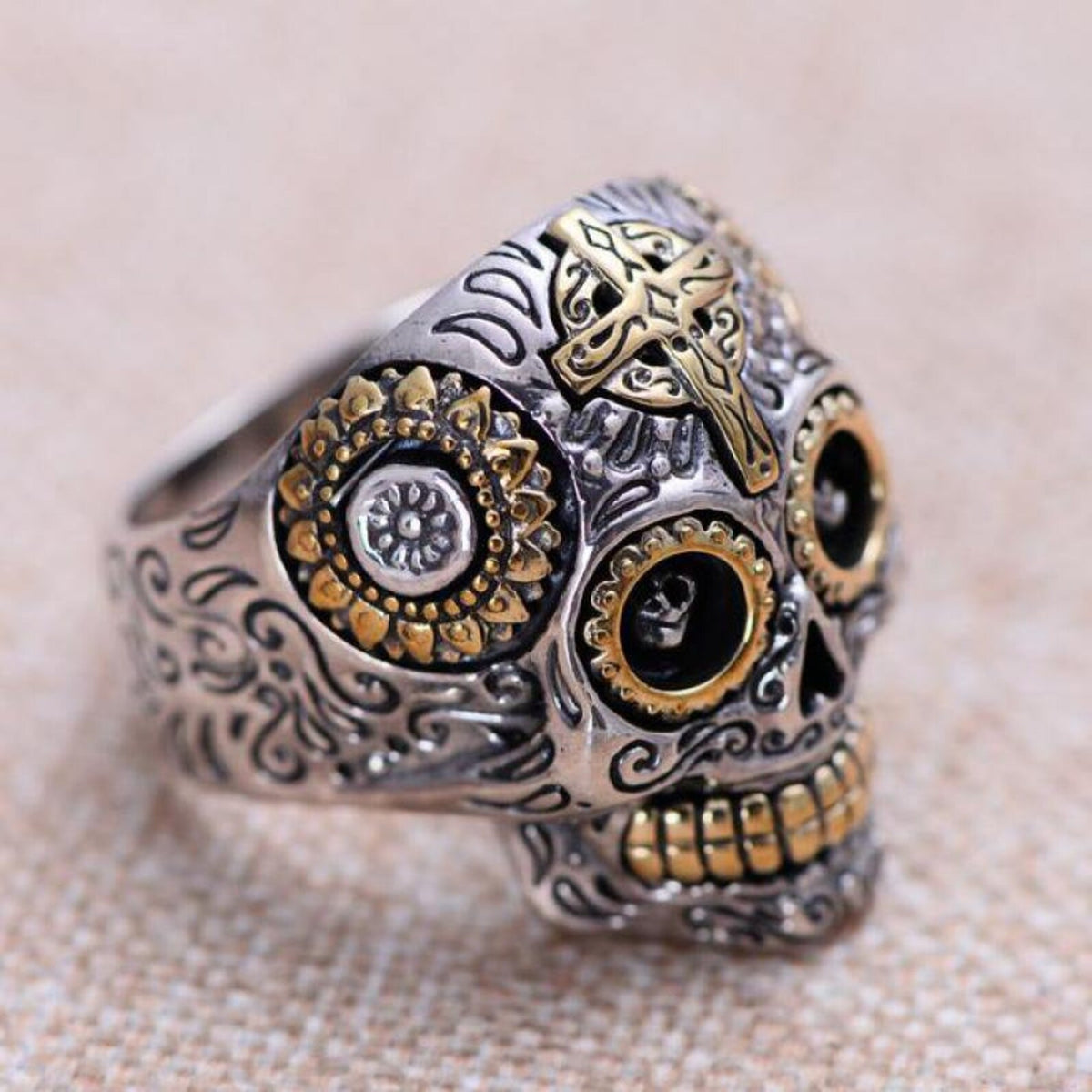 sterling silver calavera ring side angle