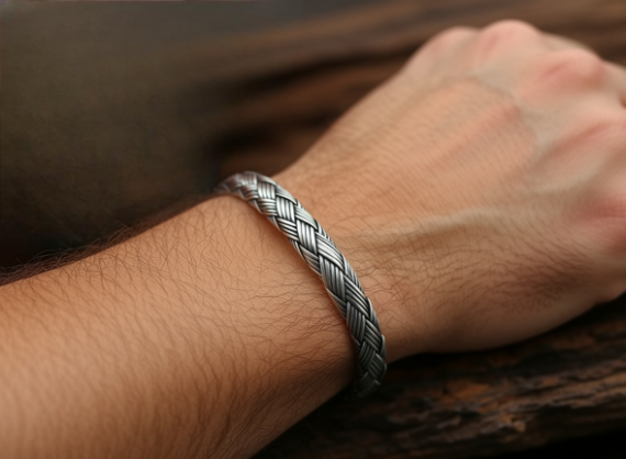 sterling silver cuff bracelet on man's wrist
