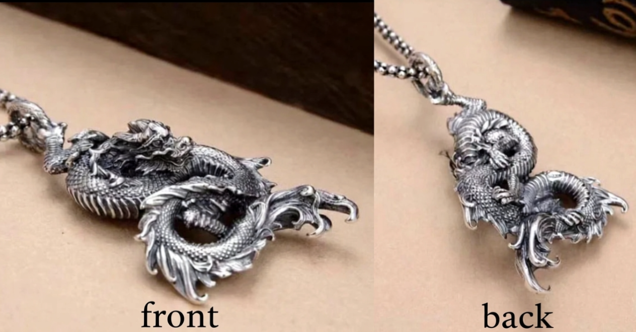 silver dragon pendant back and front