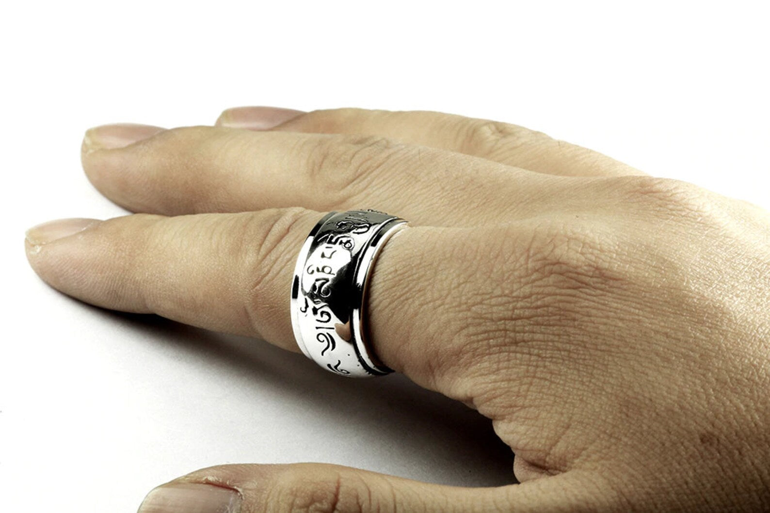 sterling silver meditation ring for men worn on hand