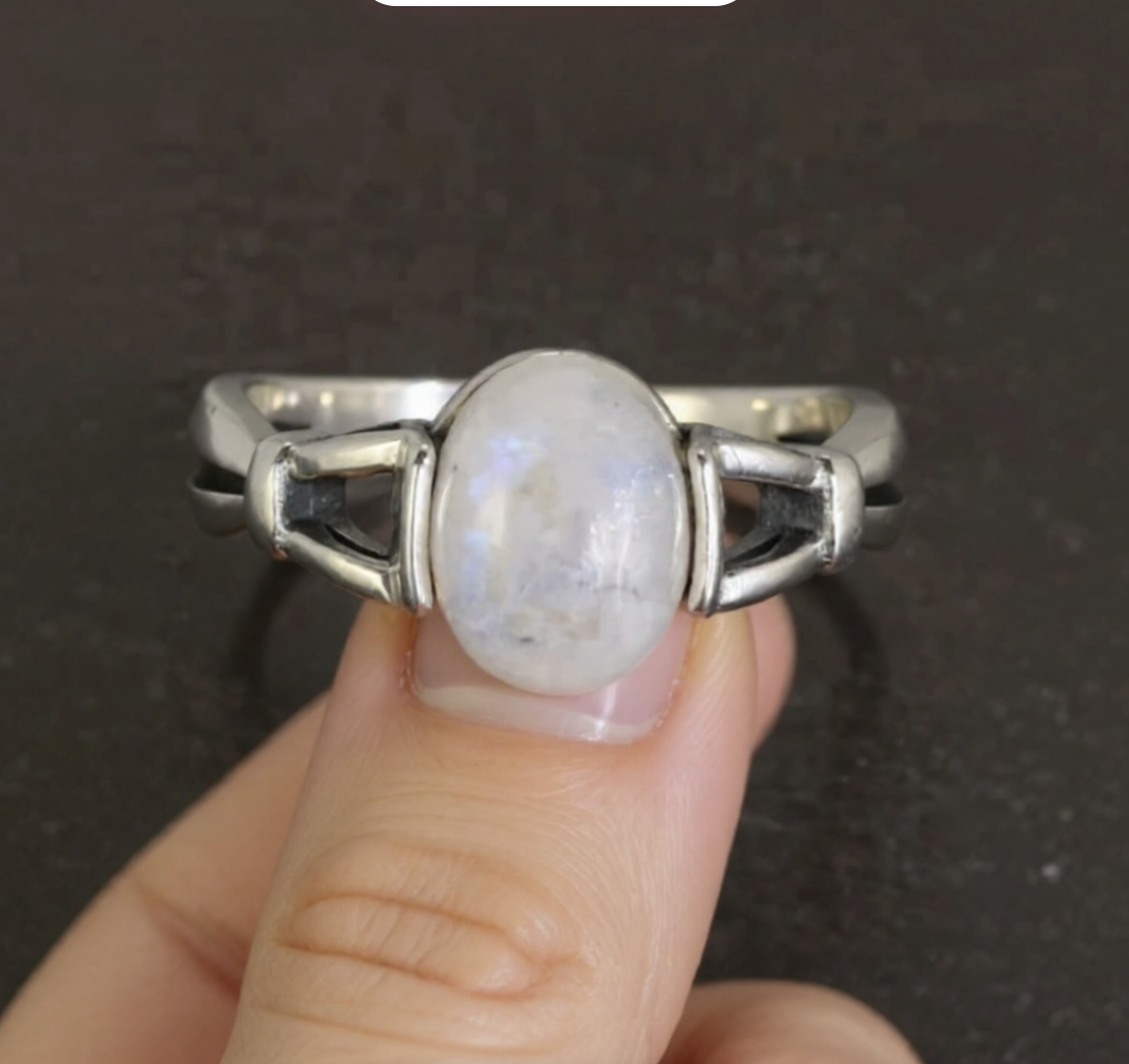 sterling silver moonstone ring on hand
