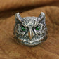 sterling silver owl ring greens eyes