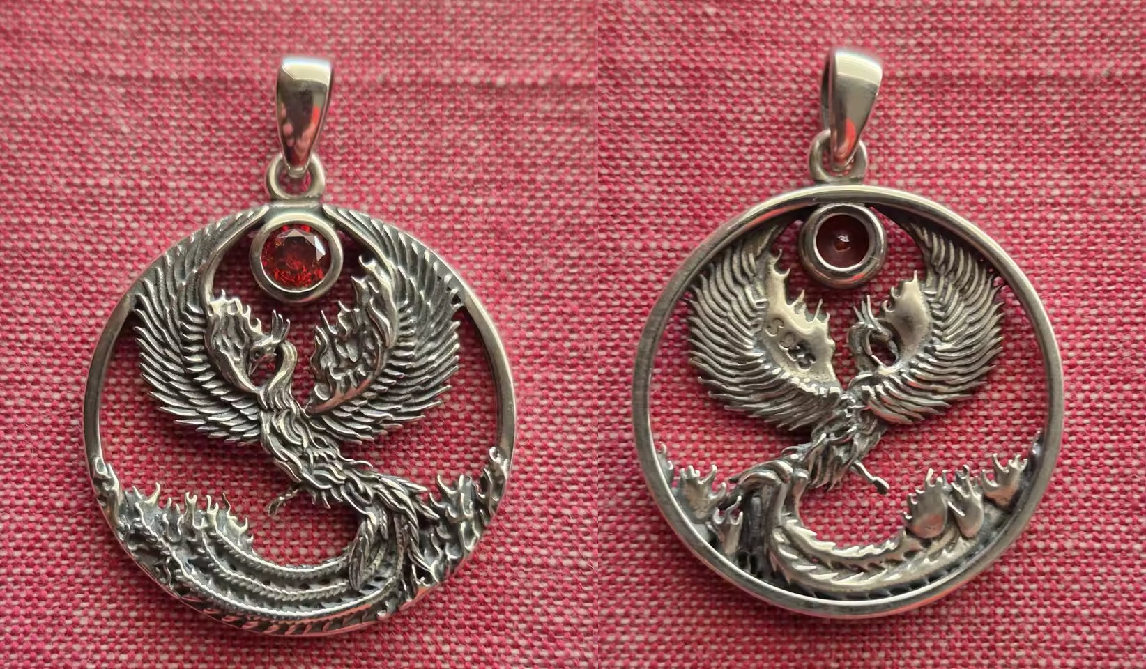 sterling silver  phoenix pendant frond and back