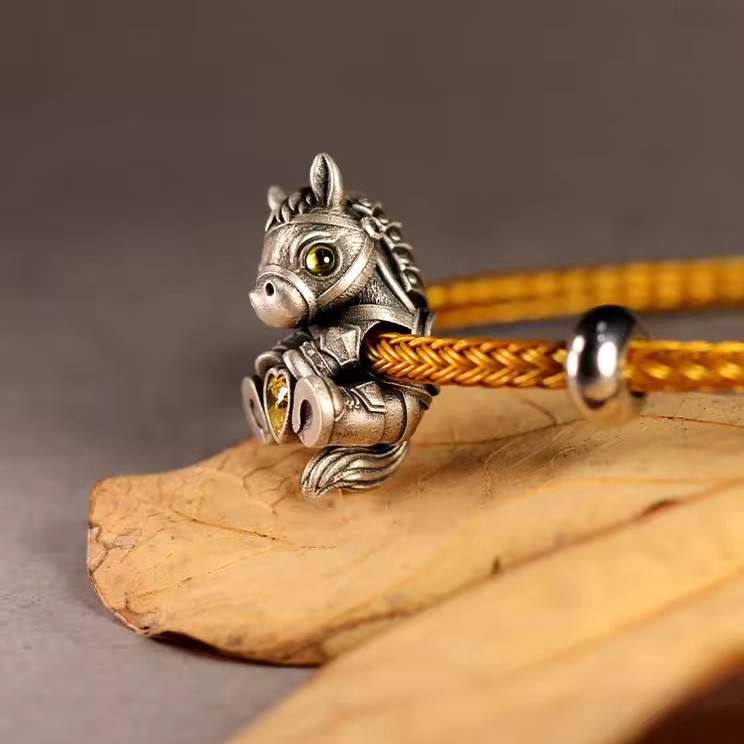 sterling silver pony horse sterling silver charm yellow crystal eyes