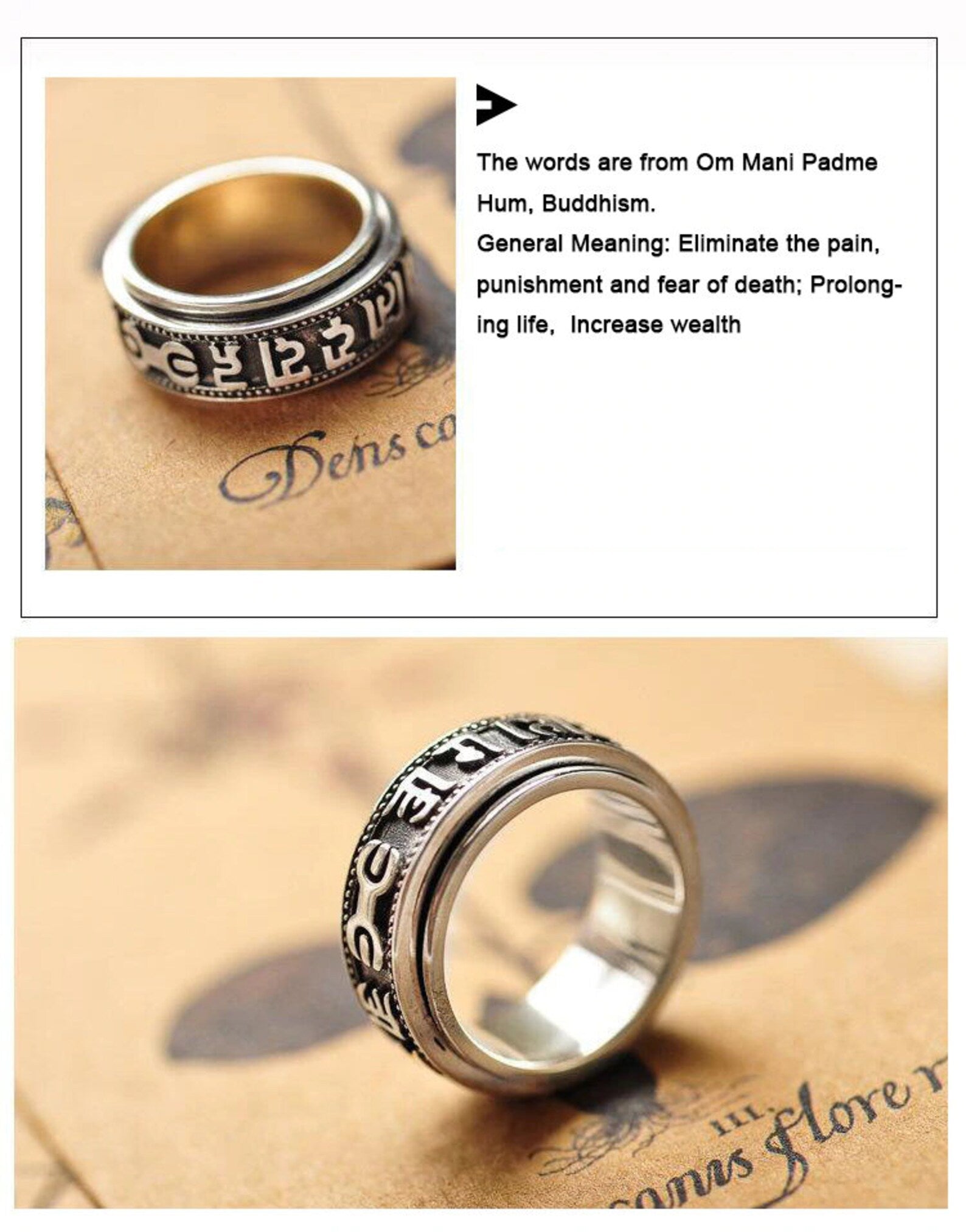 sterling silver prayer ring engraved details