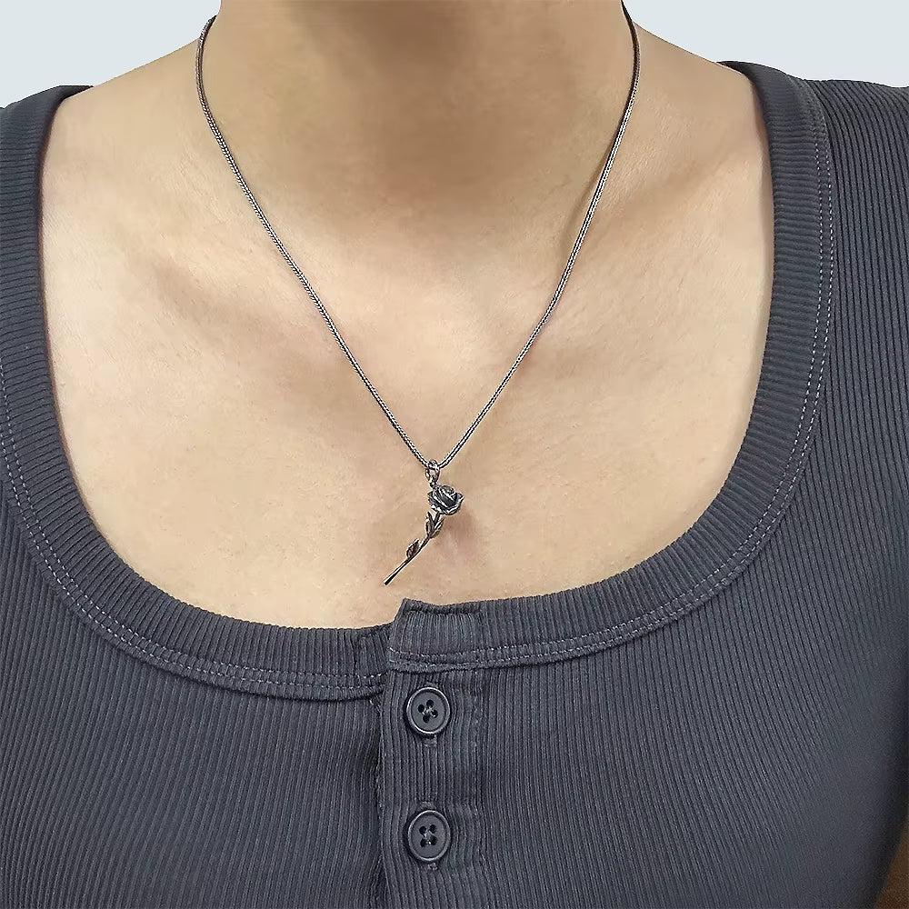 sterling silver rose necklace on model
