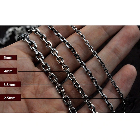 Thick silver chain detail shot 5mm 4mm 3.3mm 2.5mm