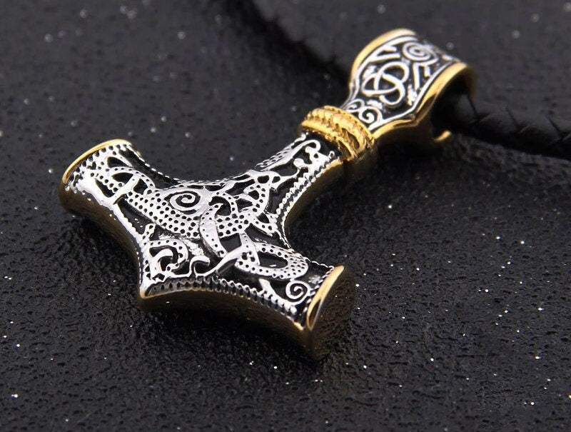 thors hammer necklace silver gold