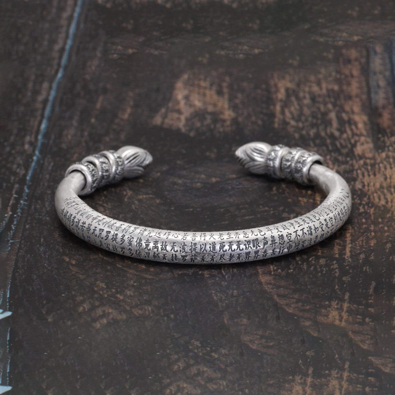 tibetan silver bangle closeup side view