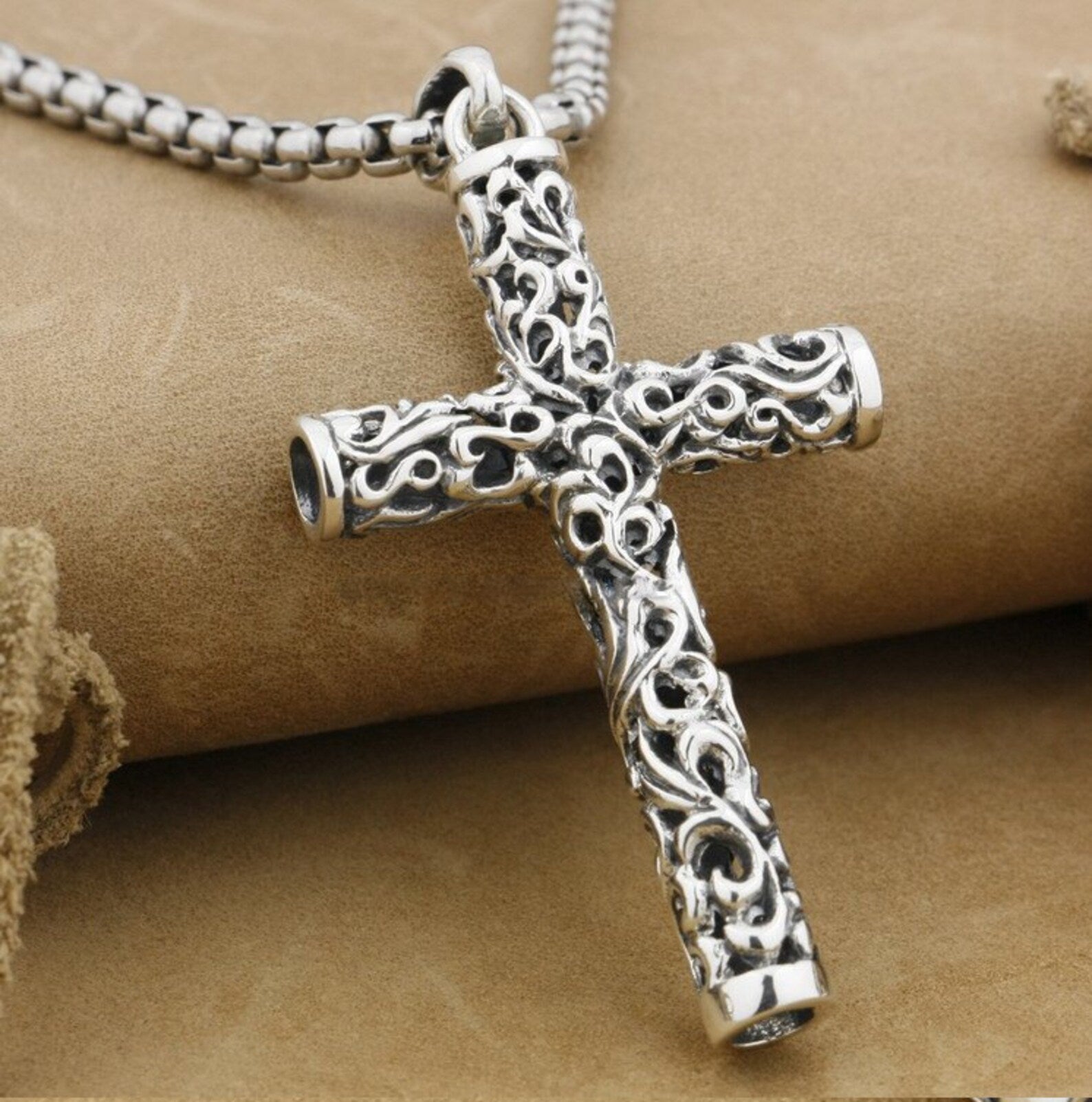 Viking Cross Necklace | Sterling Silver Cylinder Pendant with