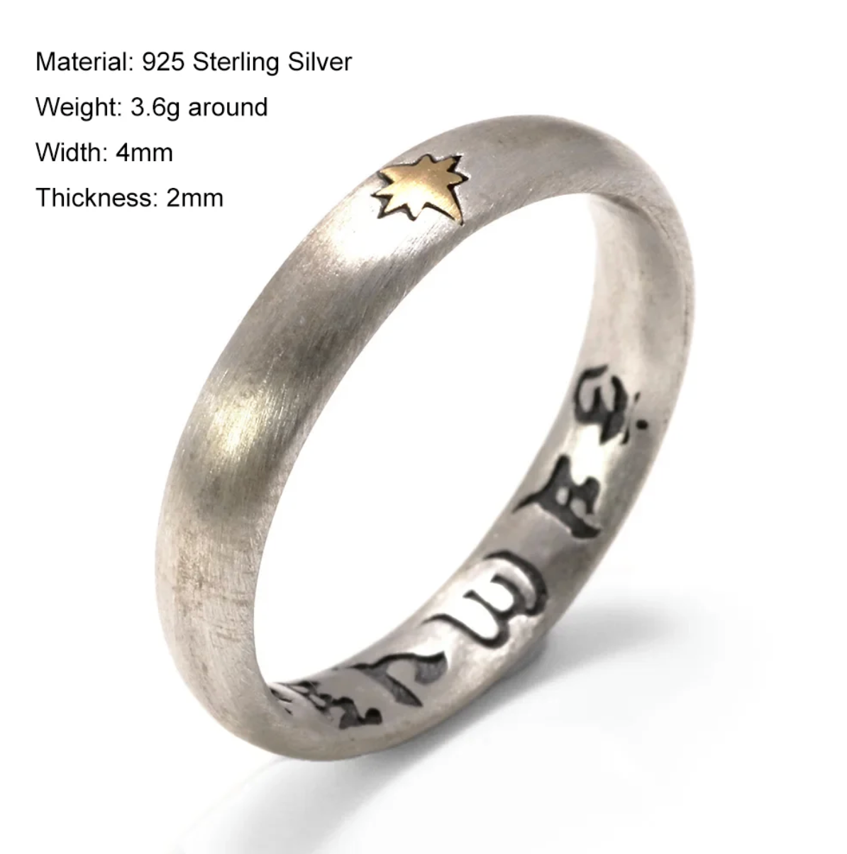 vintage Thai punk six word mantra ring in genuine 925 sterling silver