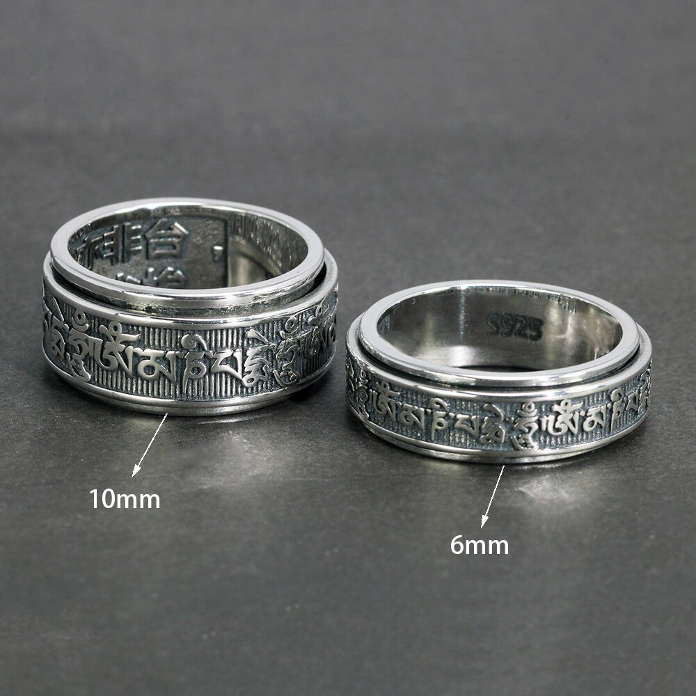 engraved sanskrit spinner ring sterling silver